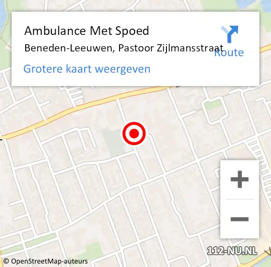 Locatie op kaart van de 112 melding: Ambulance Met Spoed Naar Beneden-Leeuwen, Pastoor Zijlmansstraat op 12 juli 2022 12:25