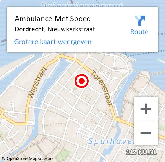 Locatie op kaart van de 112 melding: Ambulance Met Spoed Naar Dordrecht, Nieuwkerkstraat op 12 juli 2022 12:33