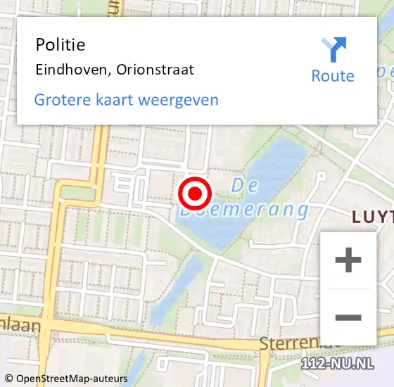 Locatie op kaart van de 112 melding: Politie Eindhoven, Orionstraat op 12 juli 2022 12:35