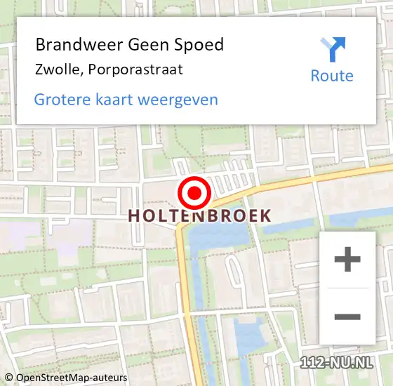 Locatie op kaart van de 112 melding: Brandweer Geen Spoed Naar Zwolle, Porporastraat op 12 juli 2022 12:38