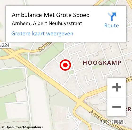 Locatie op kaart van de 112 melding: Ambulance Met Grote Spoed Naar Arnhem, Albert Neuhuysstraat op 12 juli 2022 12:52