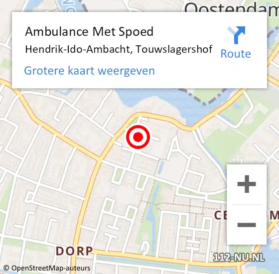 Locatie op kaart van de 112 melding: Ambulance Met Spoed Naar Hendrik-Ido-Ambacht, Touwslagershof op 12 juli 2022 13:07