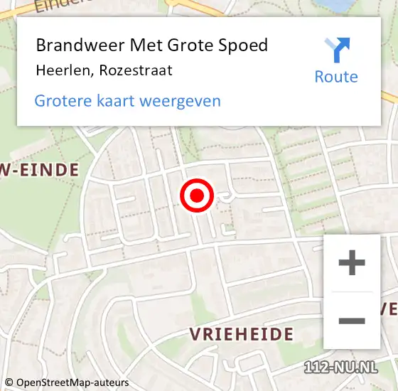 Locatie op kaart van de 112 melding: Brandweer Met Grote Spoed Naar Heerlen, Rozestraat op 12 juli 2022 13:08