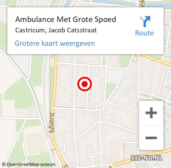 Locatie op kaart van de 112 melding: Ambulance Met Grote Spoed Naar Castricum, Jacob Catsstraat op 12 juli 2022 13:10