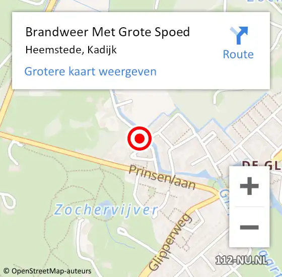 Locatie op kaart van de 112 melding: Brandweer Met Grote Spoed Naar Heemstede, Kadijk op 12 juli 2022 13:18