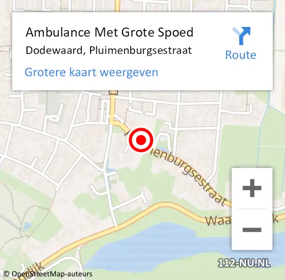 Locatie op kaart van de 112 melding: Ambulance Met Grote Spoed Naar Dodewaard, Pluimenburgsestraat op 12 juli 2022 13:22