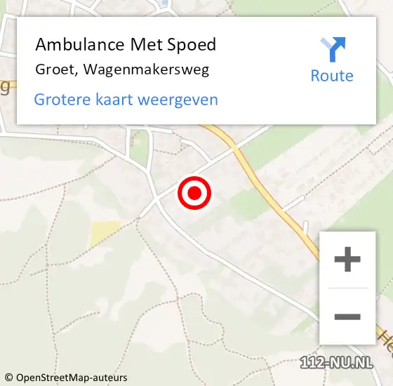 Locatie op kaart van de 112 melding: Ambulance Met Spoed Naar Groet, Wagenmakersweg op 12 juli 2022 13:23