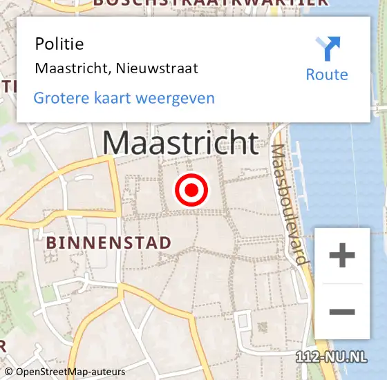 Locatie op kaart van de 112 melding: Politie Maastricht, Nieuwstraat op 12 juli 2022 13:23