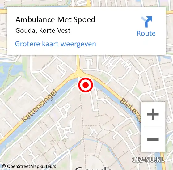 Locatie op kaart van de 112 melding: Ambulance Met Spoed Naar Gouda, Korte Vest op 12 juli 2022 13:24