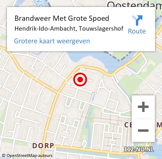 Locatie op kaart van de 112 melding: Brandweer Met Grote Spoed Naar Hendrik-Ido-Ambacht, Touwslagershof op 12 juli 2022 13:25