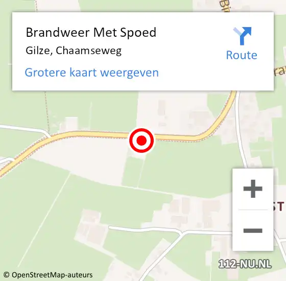 Locatie op kaart van de 112 melding: Brandweer Met Spoed Naar Gilze, Chaamseweg op 12 juli 2022 13:48