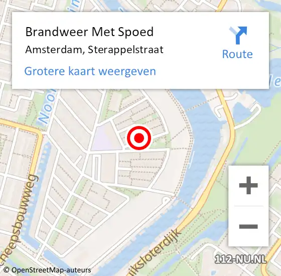 Locatie op kaart van de 112 melding: Brandweer Met Spoed Naar Amsterdam, Sterappelstraat op 12 juli 2022 14:10