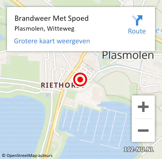 Locatie op kaart van de 112 melding: Brandweer Met Spoed Naar Plasmolen, Witteweg op 12 juli 2022 14:11