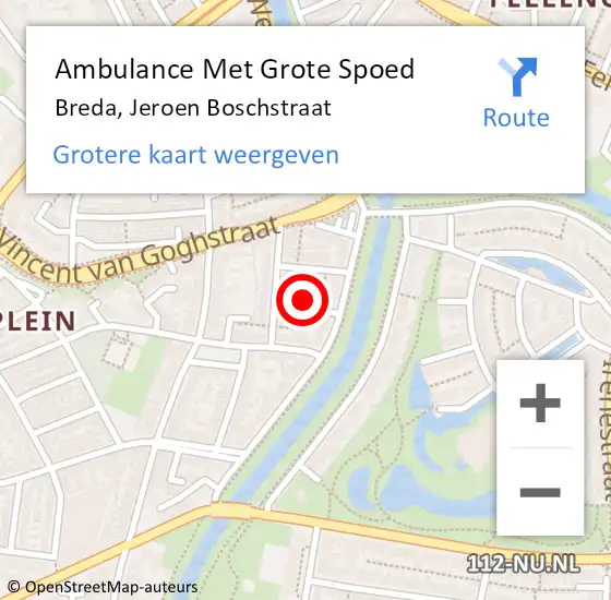 Locatie op kaart van de 112 melding: Ambulance Met Grote Spoed Naar Breda, Jeroen Boschstraat op 9 september 2013 01:54