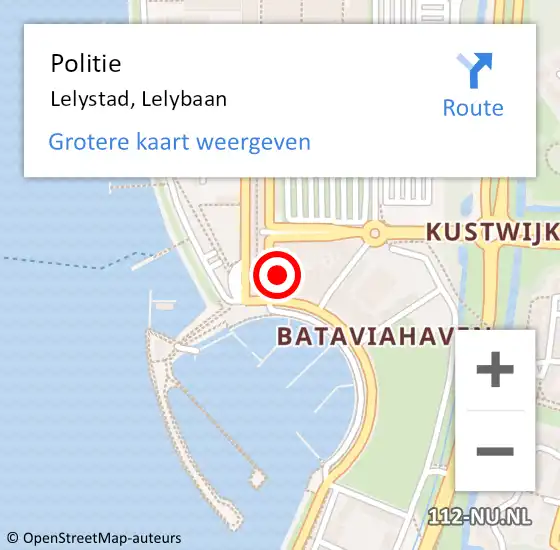 Locatie op kaart van de 112 melding: Politie Lelystad, Lelybaan op 12 juli 2022 14:14