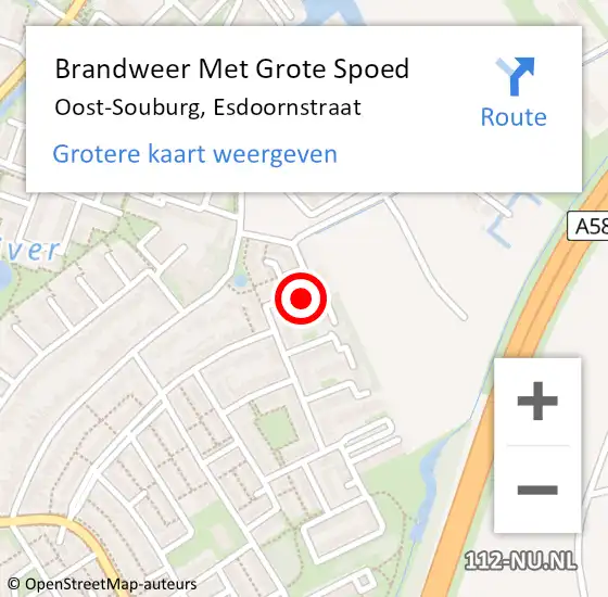 Locatie op kaart van de 112 melding: Brandweer Met Grote Spoed Naar Oost-Souburg, Esdoornstraat op 12 juli 2022 14:19