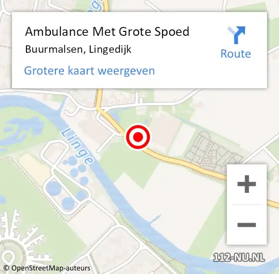 Locatie op kaart van de 112 melding: Ambulance Met Grote Spoed Naar Buurmalsen, Lingedijk op 12 juli 2022 14:21