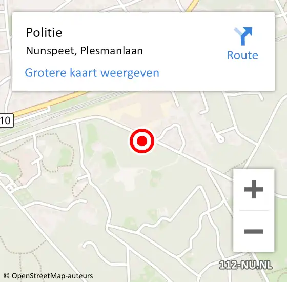 Locatie op kaart van de 112 melding: Politie Nunspeet, Plesmanlaan op 12 juli 2022 14:23