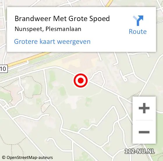 Locatie op kaart van de 112 melding: Brandweer Met Grote Spoed Naar Nunspeet, Plesmanlaan op 12 juli 2022 14:23