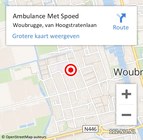Locatie op kaart van de 112 melding: Ambulance Met Spoed Naar Woubrugge, van Hoogstratenlaan op 12 juli 2022 14:30