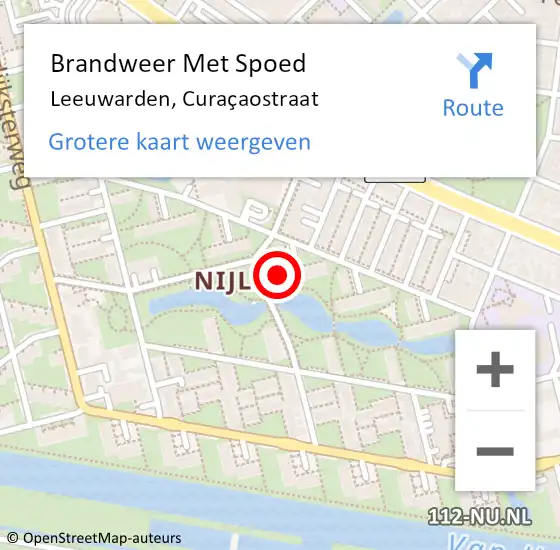 Locatie op kaart van de 112 melding: Brandweer Met Spoed Naar Leeuwarden, Curaçaostraat op 12 juli 2022 14:37
