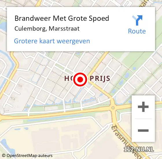 Locatie op kaart van de 112 melding: Brandweer Met Grote Spoed Naar Culemborg, Marsstraat op 12 juli 2022 14:45