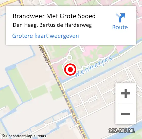 Locatie op kaart van de 112 melding: Brandweer Met Grote Spoed Naar Den Haag, Bertus de Harderweg op 12 juli 2022 15:00