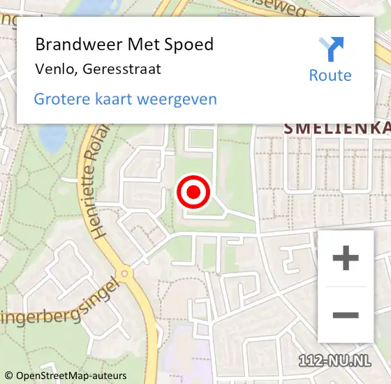 Locatie op kaart van de 112 melding: Brandweer Met Spoed Naar Venlo, Geresstraat op 12 juli 2022 15:07