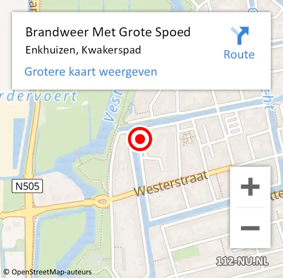 Locatie op kaart van de 112 melding: Brandweer Met Grote Spoed Naar Enkhuizen, Kwakerspad op 12 juli 2022 15:21