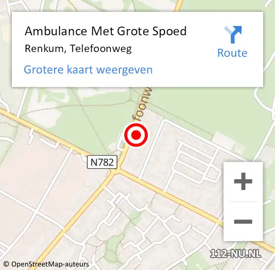 Locatie op kaart van de 112 melding: Ambulance Met Grote Spoed Naar Renkum, Telefoonweg op 12 juli 2022 15:22