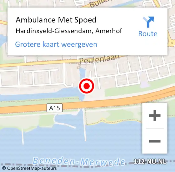 Locatie op kaart van de 112 melding: Ambulance Met Spoed Naar Hardinxveld-Giessendam, Amerhof op 12 juli 2022 15:44