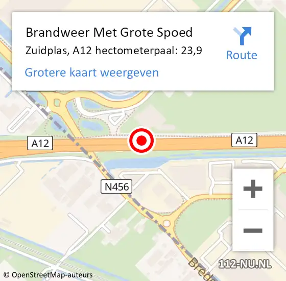 Locatie op kaart van de 112 melding: Brandweer Met Grote Spoed Naar Zuidplas, A12 hectometerpaal: 23,9 op 12 juli 2022 15:47