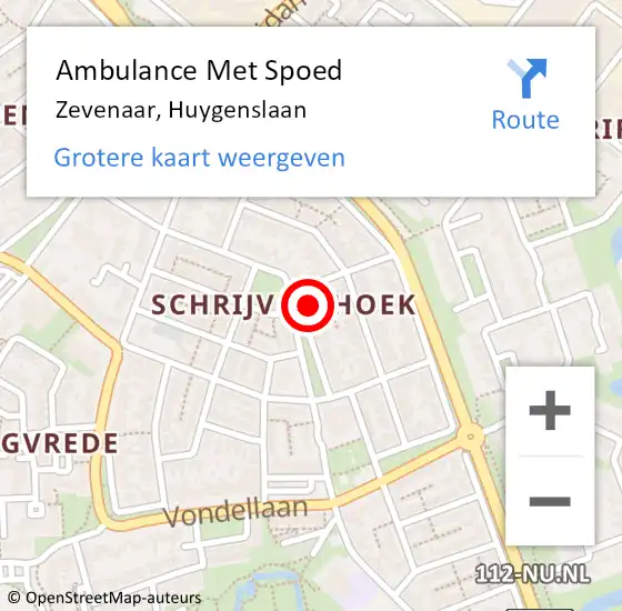 Locatie op kaart van de 112 melding: Ambulance Met Spoed Naar Zevenaar, Huygenslaan op 12 juli 2022 15:54