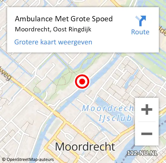 Locatie op kaart van de 112 melding: Ambulance Met Grote Spoed Naar Moordrecht, Oost Ringdijk op 12 juli 2022 16:08