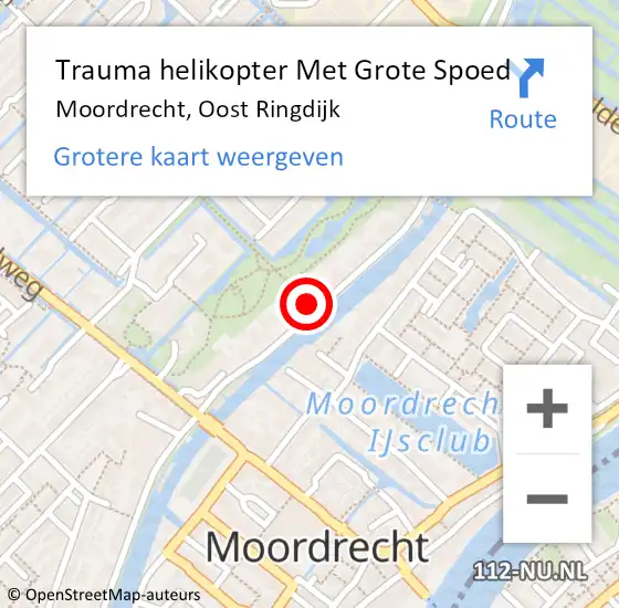 Locatie op kaart van de 112 melding: Trauma helikopter Met Grote Spoed Naar Moordrecht, Oost Ringdijk op 12 juli 2022 16:09