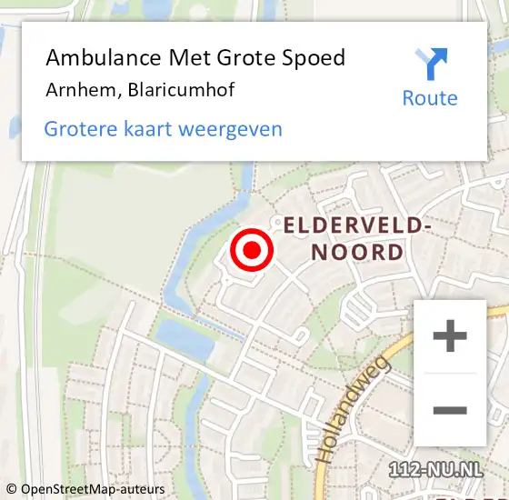 Locatie op kaart van de 112 melding: Ambulance Met Grote Spoed Naar Arnhem, Blaricumhof op 12 juli 2022 16:11