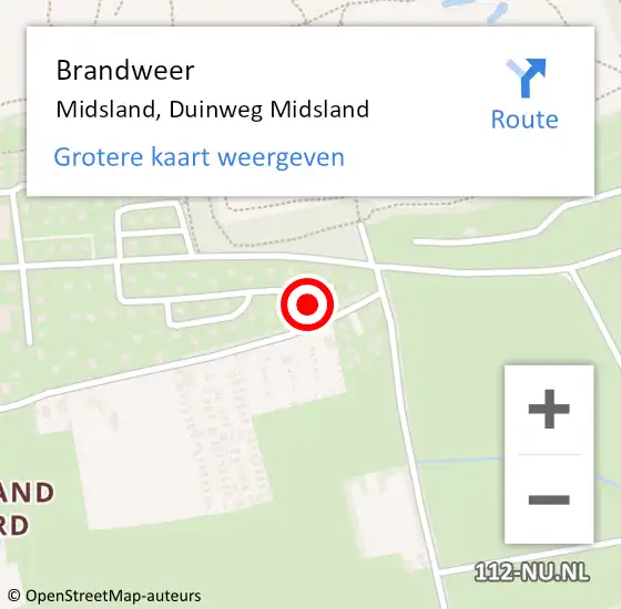 Locatie op kaart van de 112 melding: Brandweer Midsland, Duinweg Midsland op 12 juli 2022 16:11