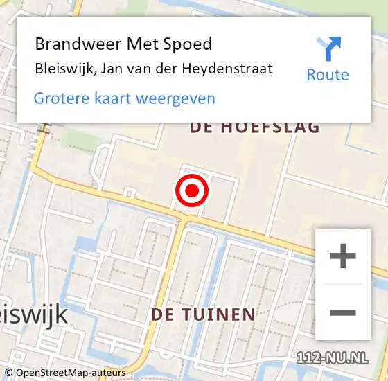 Locatie op kaart van de 112 melding: Brandweer Met Spoed Naar Bleiswijk, Jan van der Heydenstraat op 12 juli 2022 16:22