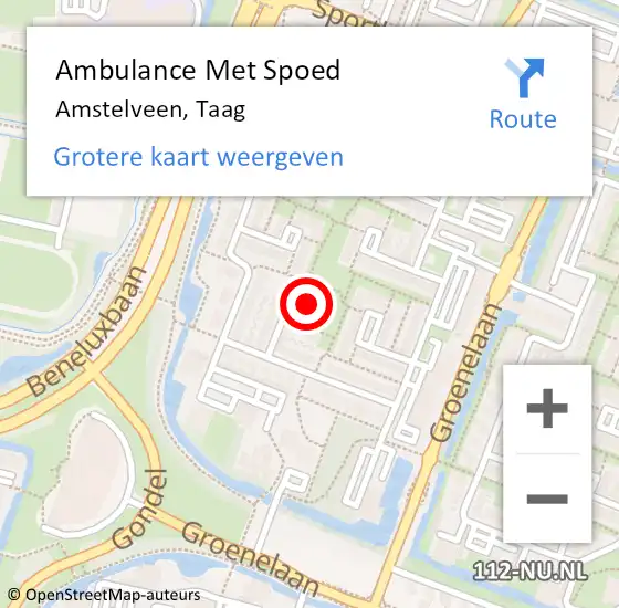 Locatie op kaart van de 112 melding: Ambulance Met Spoed Naar Amstelveen, Taag op 12 juli 2022 16:22