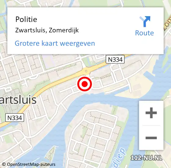 Locatie op kaart van de 112 melding: Politie Zwartsluis, Zomerdijk op 12 juli 2022 16:47