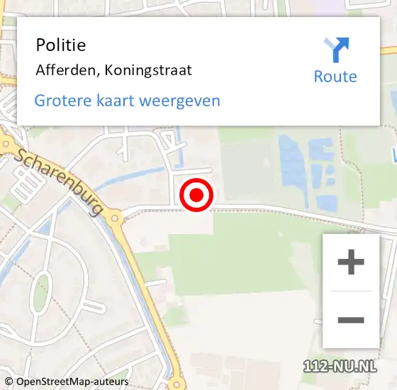 Locatie op kaart van de 112 melding: Politie Afferden, Koningstraat op 12 juli 2022 17:07