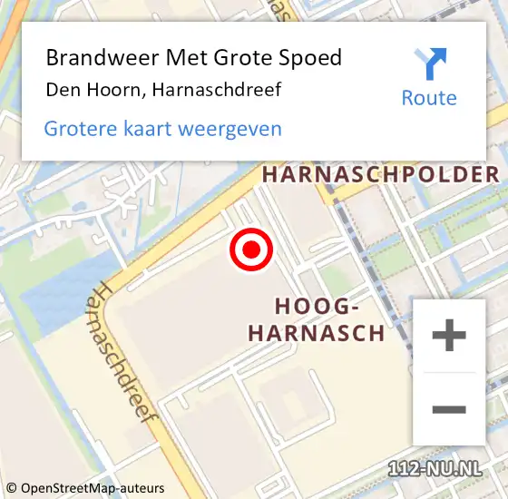 Locatie op kaart van de 112 melding: Brandweer Met Grote Spoed Naar Den Hoorn, Harnaschdreef op 12 juli 2022 17:36