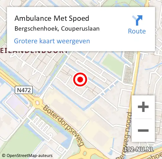 Locatie op kaart van de 112 melding: Ambulance Met Spoed Naar Bergschenhoek, Couperuslaan op 12 juli 2022 17:36