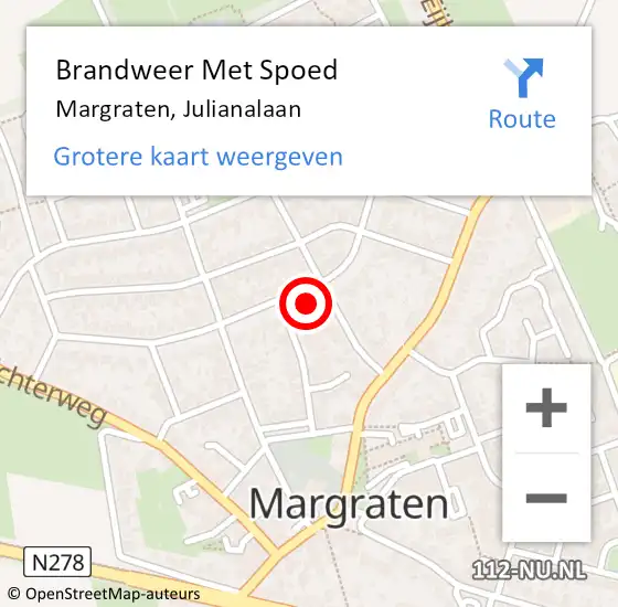 Locatie op kaart van de 112 melding: Brandweer Met Spoed Naar Margraten, Julianalaan op 12 juli 2022 17:46