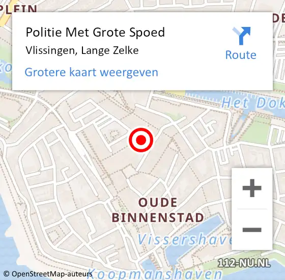 Locatie op kaart van de 112 melding: Politie Met Grote Spoed Naar Vlissingen, Lange Zelke op 12 juli 2022 18:03