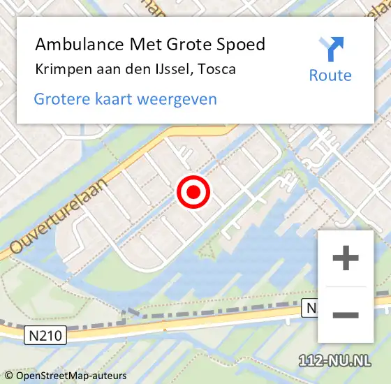 Locatie op kaart van de 112 melding: Ambulance Met Grote Spoed Naar Krimpen aan den IJssel, Tosca op 12 juli 2022 18:10