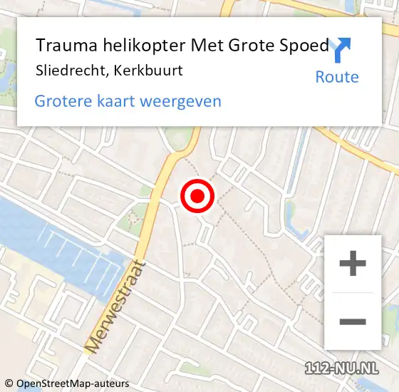 Locatie op kaart van de 112 melding: Trauma helikopter Met Grote Spoed Naar Sliedrecht, Kerkbuurt op 12 juli 2022 18:26