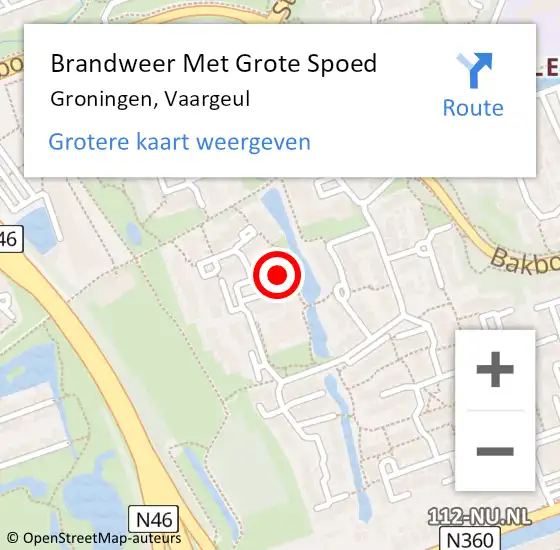 Locatie op kaart van de 112 melding: Brandweer Met Grote Spoed Naar Groningen, Vaargeul op 12 juli 2022 18:28