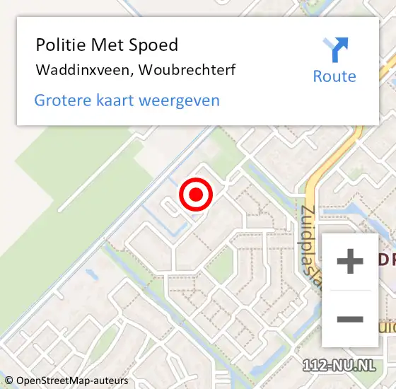 Locatie op kaart van de 112 melding: Politie Met Spoed Naar Waddinxveen, Woubrechterf op 12 juli 2022 18:36