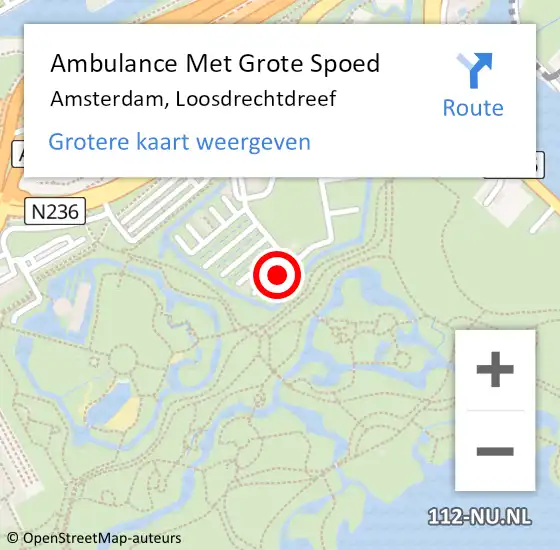 Locatie op kaart van de 112 melding: Ambulance Met Grote Spoed Naar Amsterdam-Zuidoost, Loosdrechtdreef op 12 juli 2022 18:40